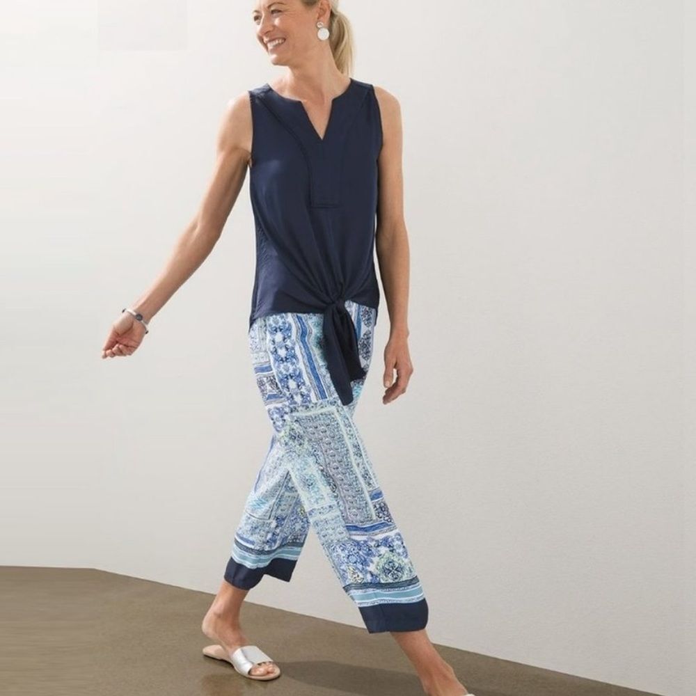 Chico's Coastal‎ Tile Wide Leg Crop Pull On Pants Size 16P NEW